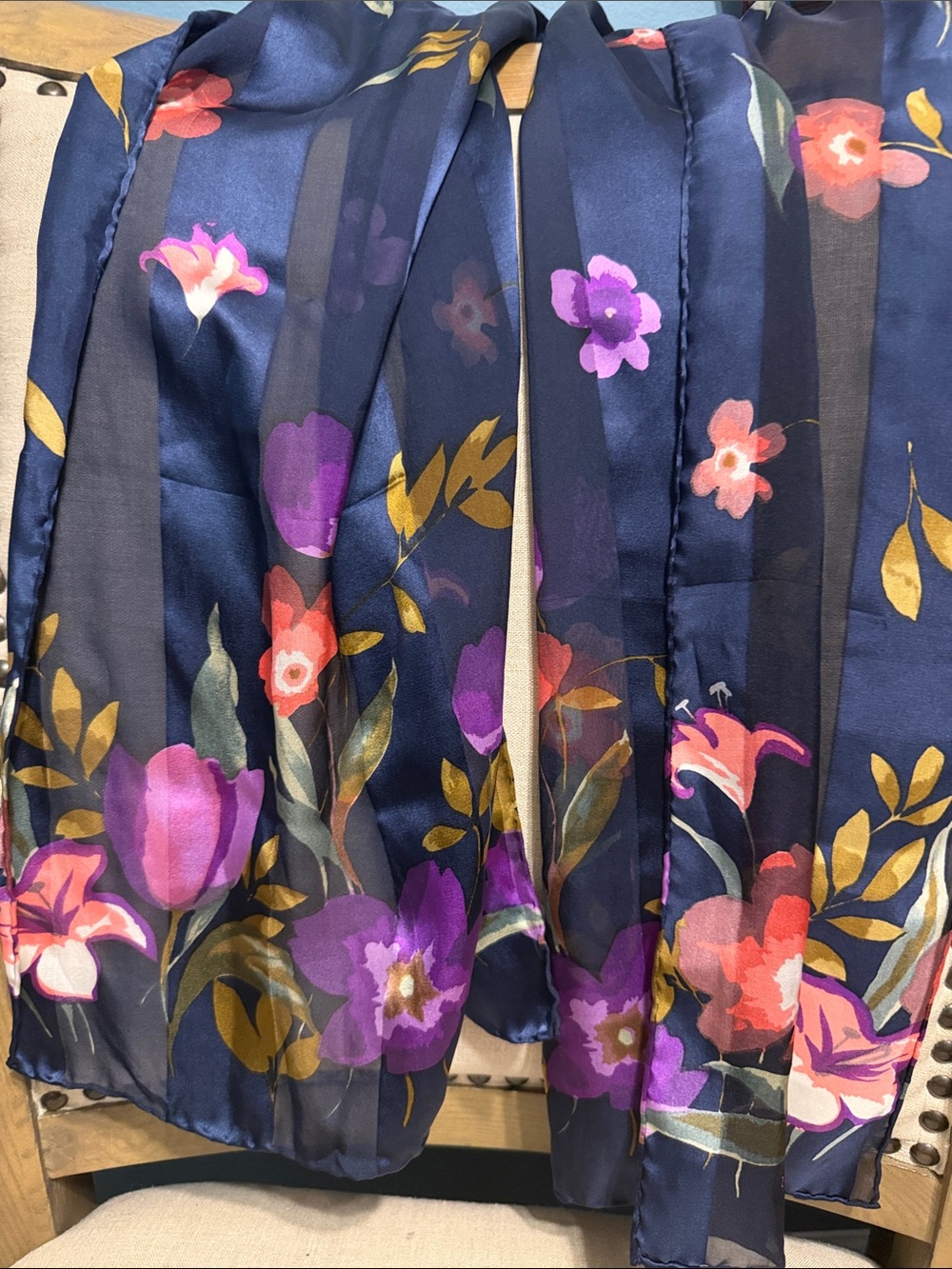 Vintage bill blass Navy and Floral Silk Scarf